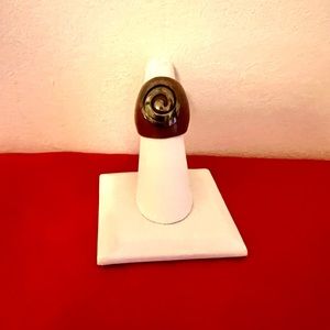 Wooden ring with metal detail, handmade size 6